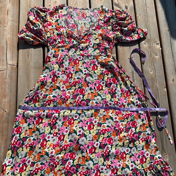 Vintage 80s Babydoll Floral Puff Sleeve Ruffle Prairie Cottagecore Maxi Dress - Picture 15 of 16